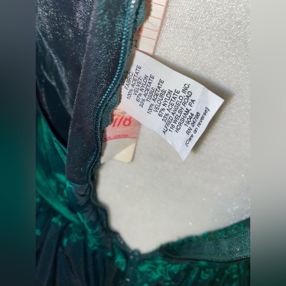 Vintage Alfred Angelo Tuxedo Style Halter Formal Green Velvet & Taffeta Long - Picture 6 of 11